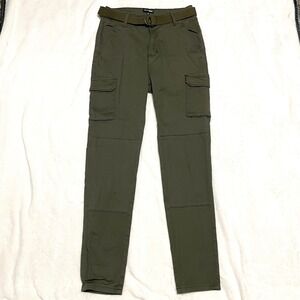 Fashion Nova Olive Green Cargo Pants 4‎ Pockets Belted Utility Style Size Large